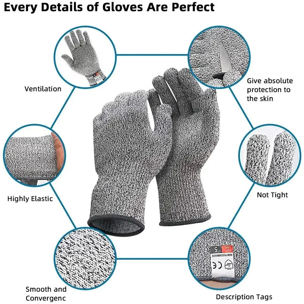 Grade 5 Cut Resistant Gloves HPPE Kitchen Scratch Resistant Glass Cutting Garden Protection For Gardeners