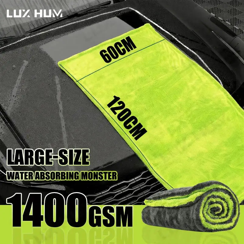 Simples Market car drying towel 60x120 cm oversized, double-sided green, 1400GSM, super absorbent