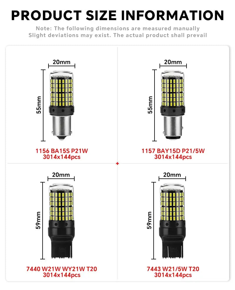 YiRui 2 Pack 12V To 48V LED Bulbs 144 SMD For Reverse Turn Signal Brake Lights BA15S BAY15D P21W 1157 W21W