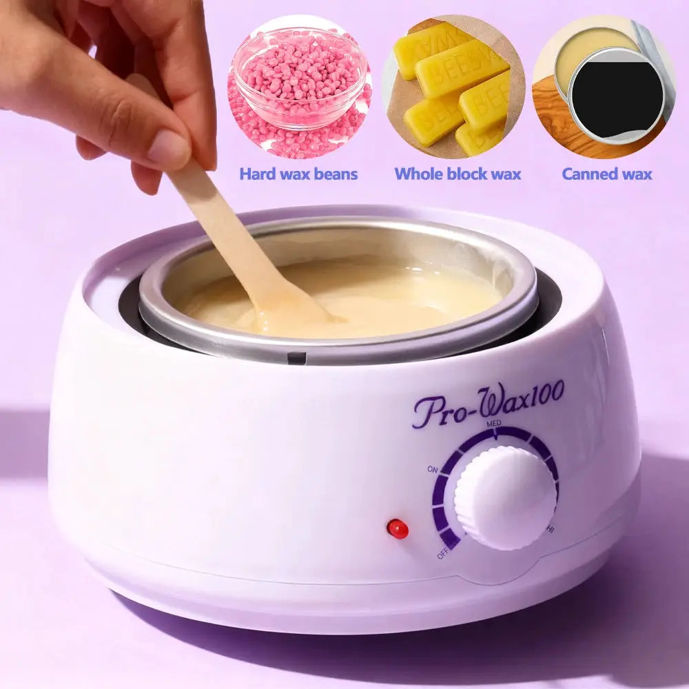 Electric wax warmer Pro-Wax100, white with adjustable temperature dial, melts soft paraffin for home salon use
