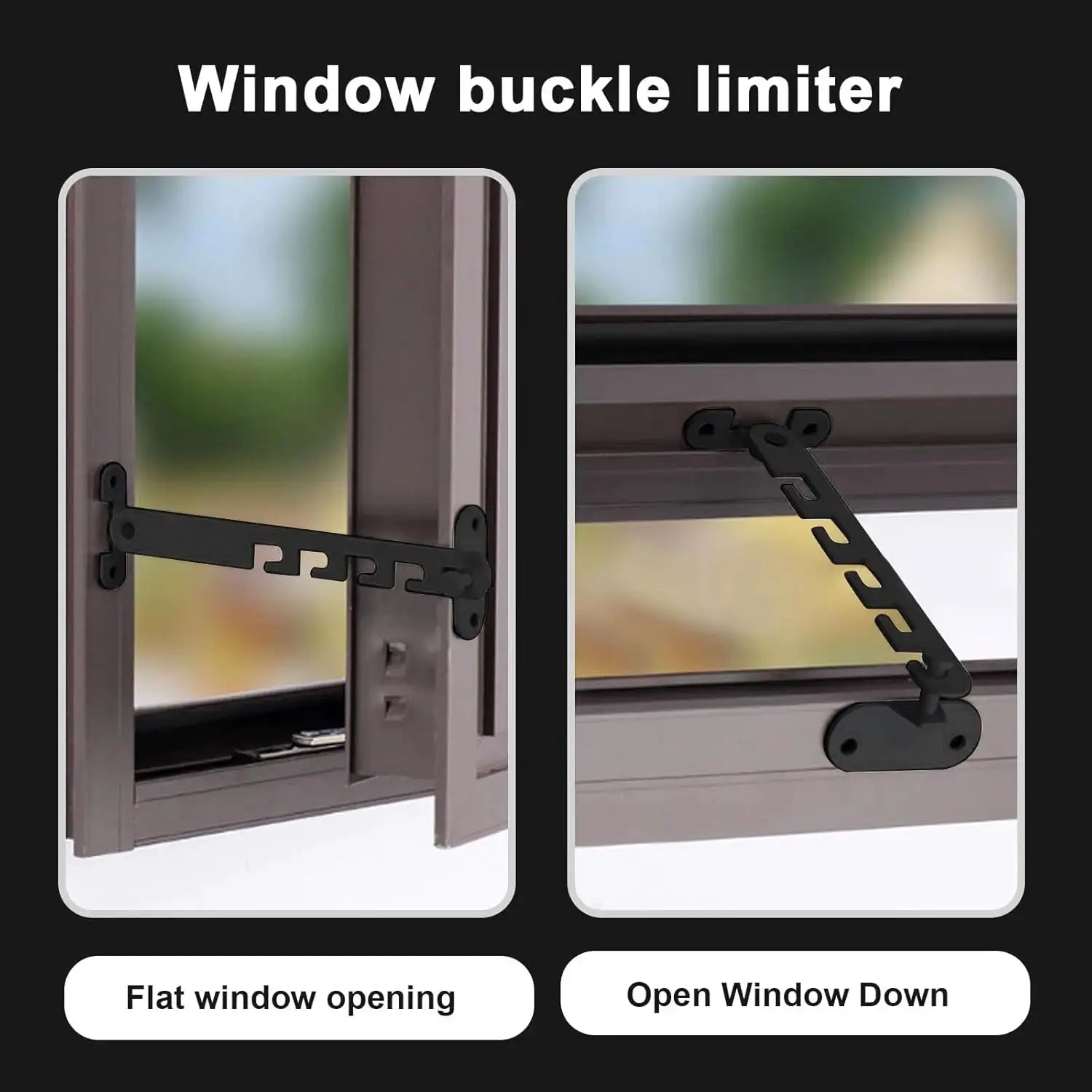 Window buckle limiter by Simples Market, adjustable black metal child-safety lock bar mounted on window frame