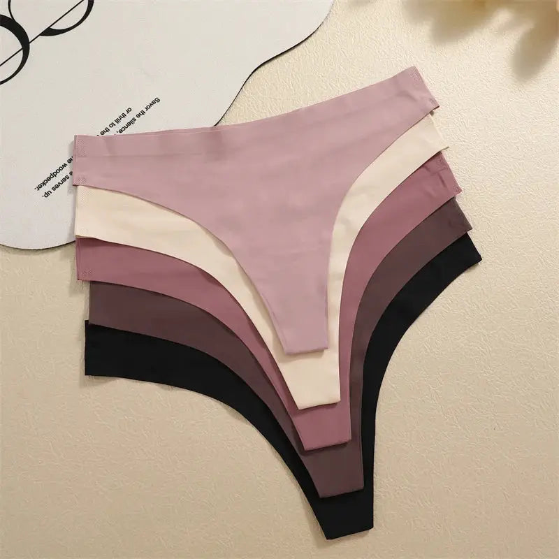 4-piece ultra-thin seamless thong underwear set in pink, beige, mauve, and black by Simples Market