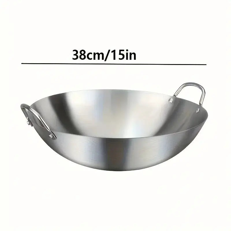 ProChef Large Stainless Steel Wok Uncoated Thick Durable Pan With Dual Handles For High Heat Cooking