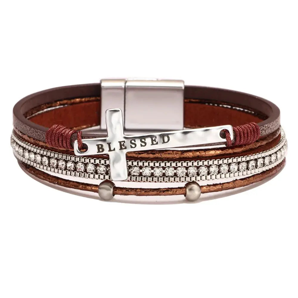 Bohemian Cowboy Chic Cross Bracelet Western Jewelry For Women Christian Religious Bracelet