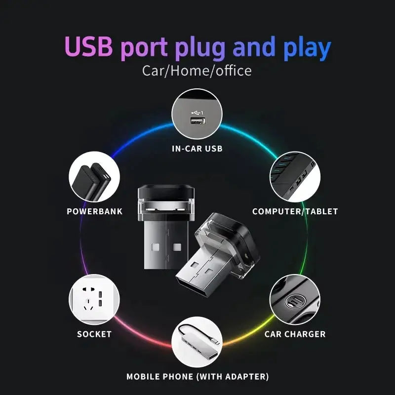 USB Car LED Mood Lamp Interior Ambient Light Plug And Play Universal Reading Lamp Decor Strip