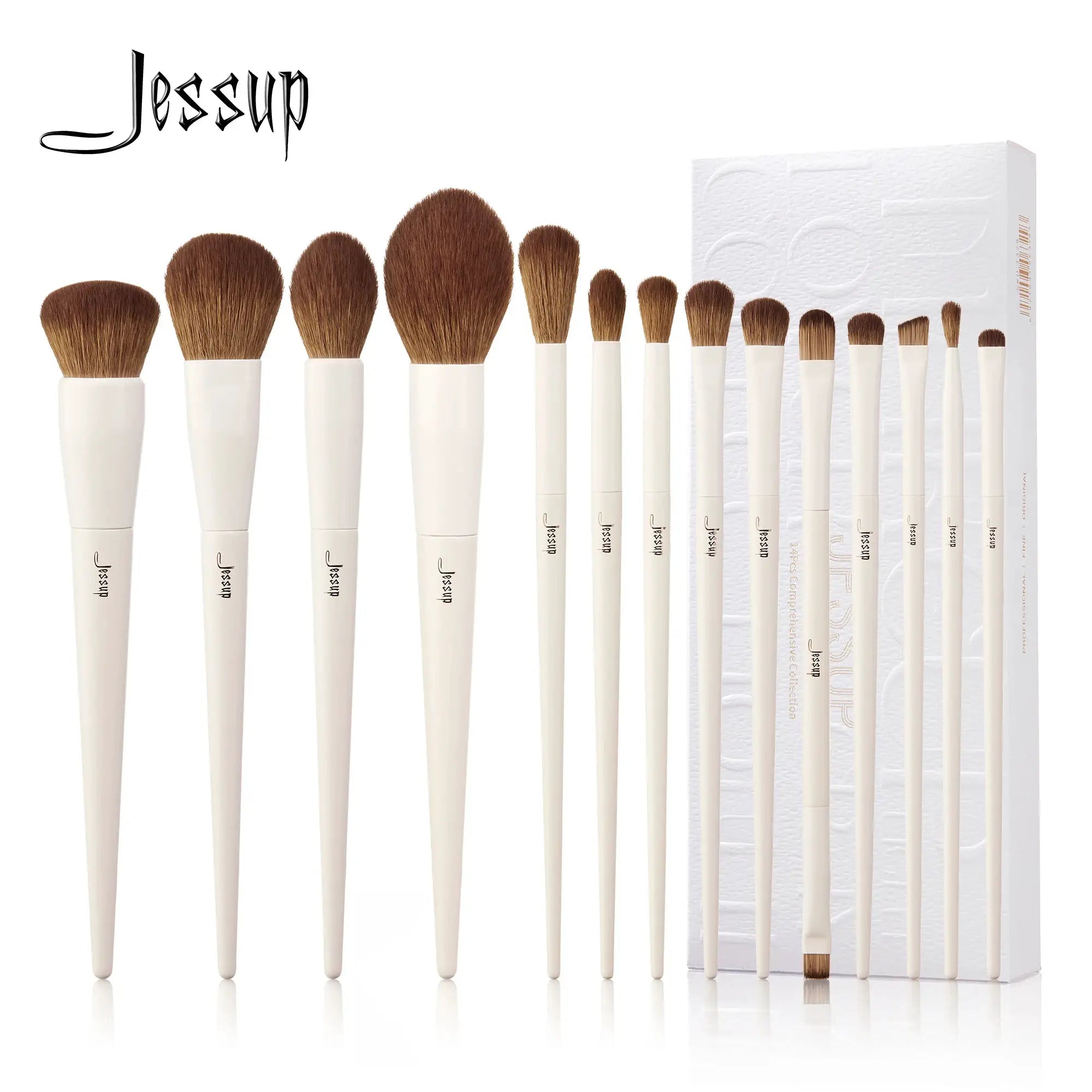 Jessup 14 Piece Synthetic Makeup Brush Set For Face And Eye Kit Flawless Professional Results