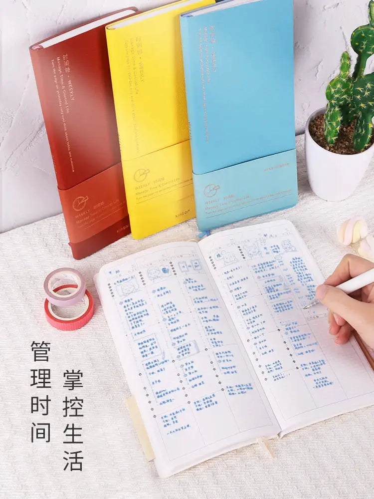 Kinbor weekly planner notebook set of 3 red yellow blue with undated weekly layouts for portable on-the-go use