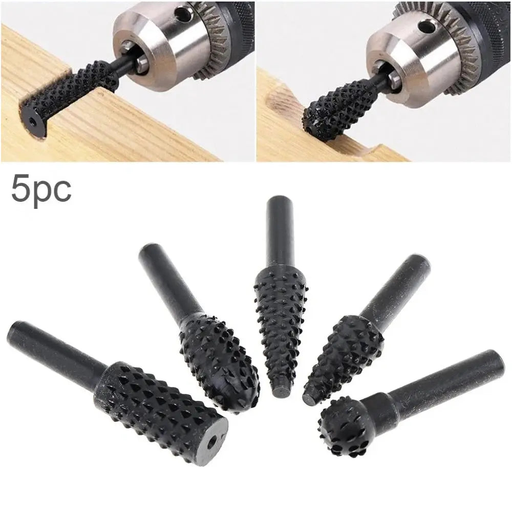 5 Piece Black Woodworking Wolf Tooth Stick Rotary File Set For Electric Grinding Tools