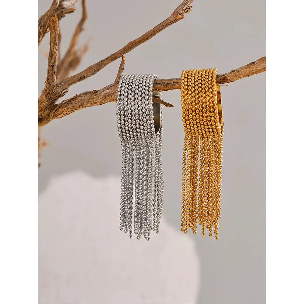 Yhpup Statement Stainless Steel Chain Tassel Ring Adjustable 18K PVD Gold Plated Fashion Jewelry For Women