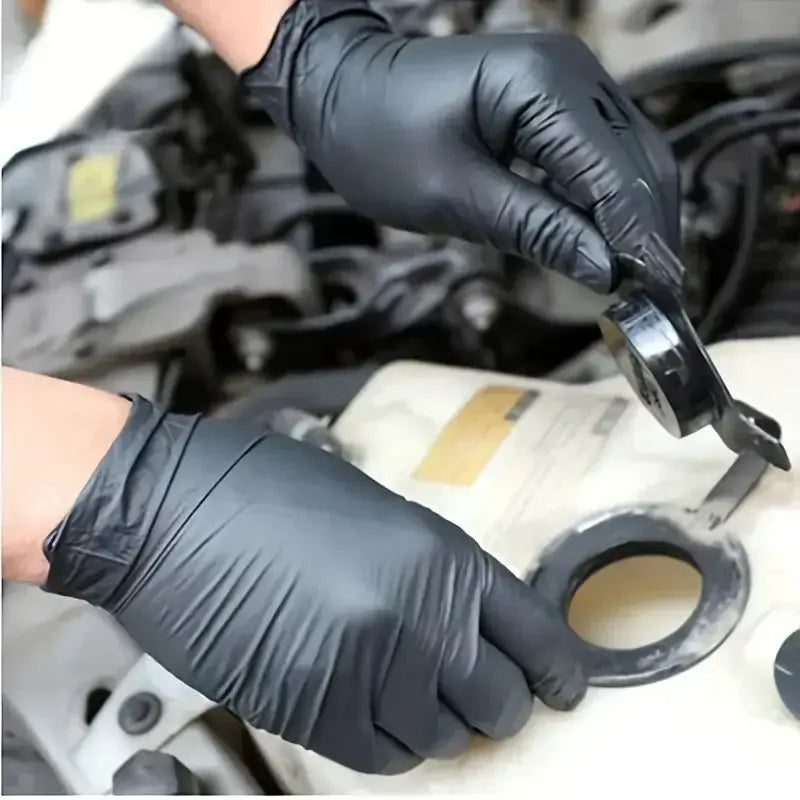 Simples Market black nitrile disposable gloves; textured, latex-free work gloves (pair)