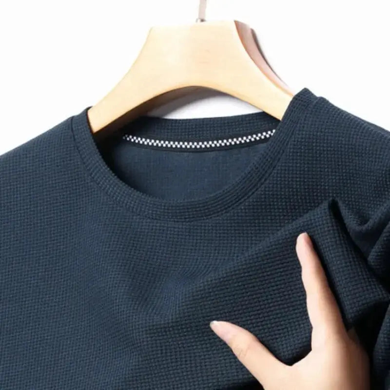 New Summer Waffle Round Neck Short Sleeve T Shirt For Men Comfortable Breathable Everyday Top
