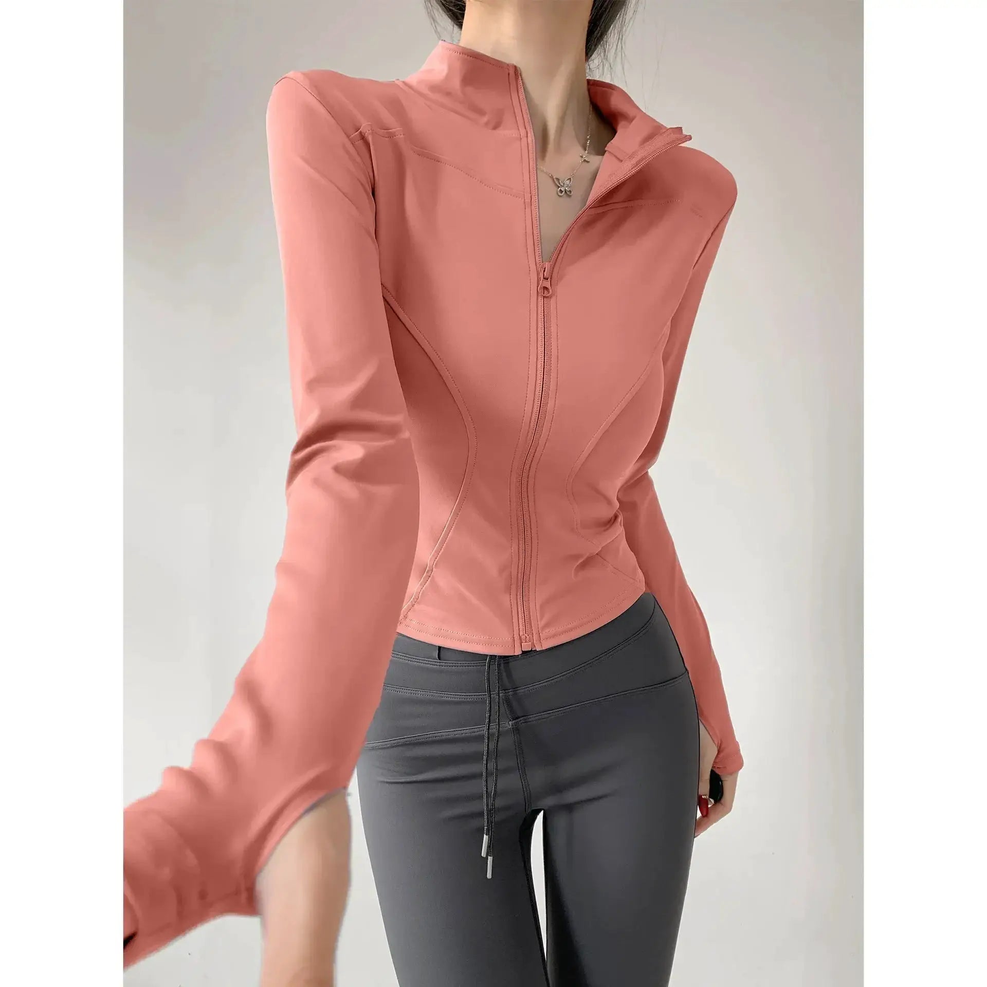 Sun Quick Drying Womens Sports Coat Slim Fit Yoga Jacket With Full Length Zipper For Running And Fitness