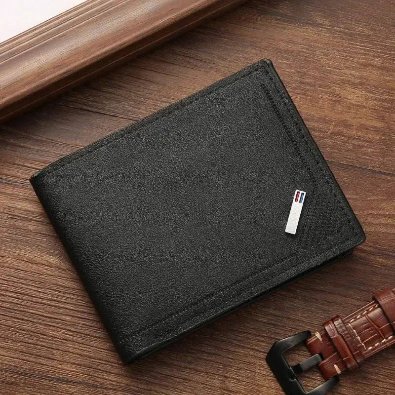 Men's black leather slim foldable wallet by Simples Market