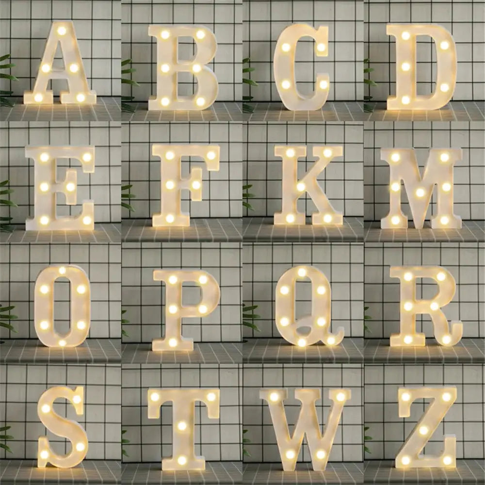Simples Market white LED alphabet lamp set, 16 illuminated letters with warm glow for home decor