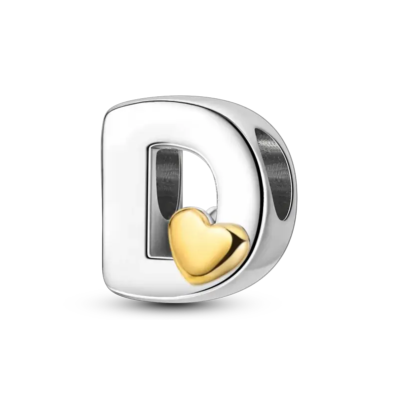 Charmhub Fit Original silver D-shaped bracelet charm with a gold heart accent