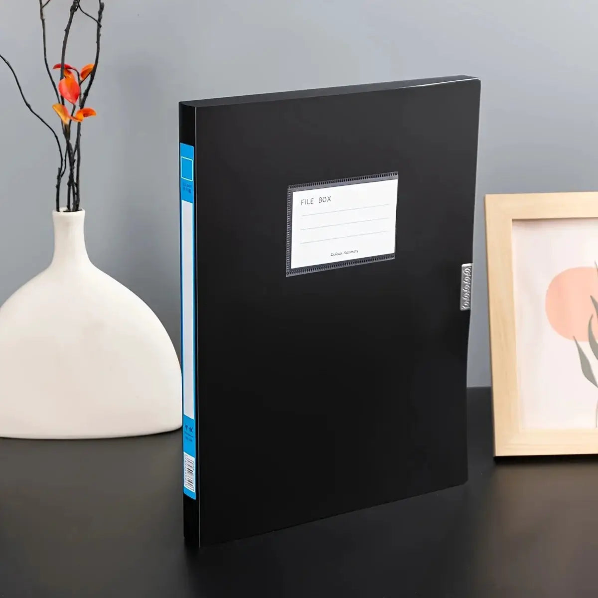 1pc black PP A4 file storage binder with blue spine label
