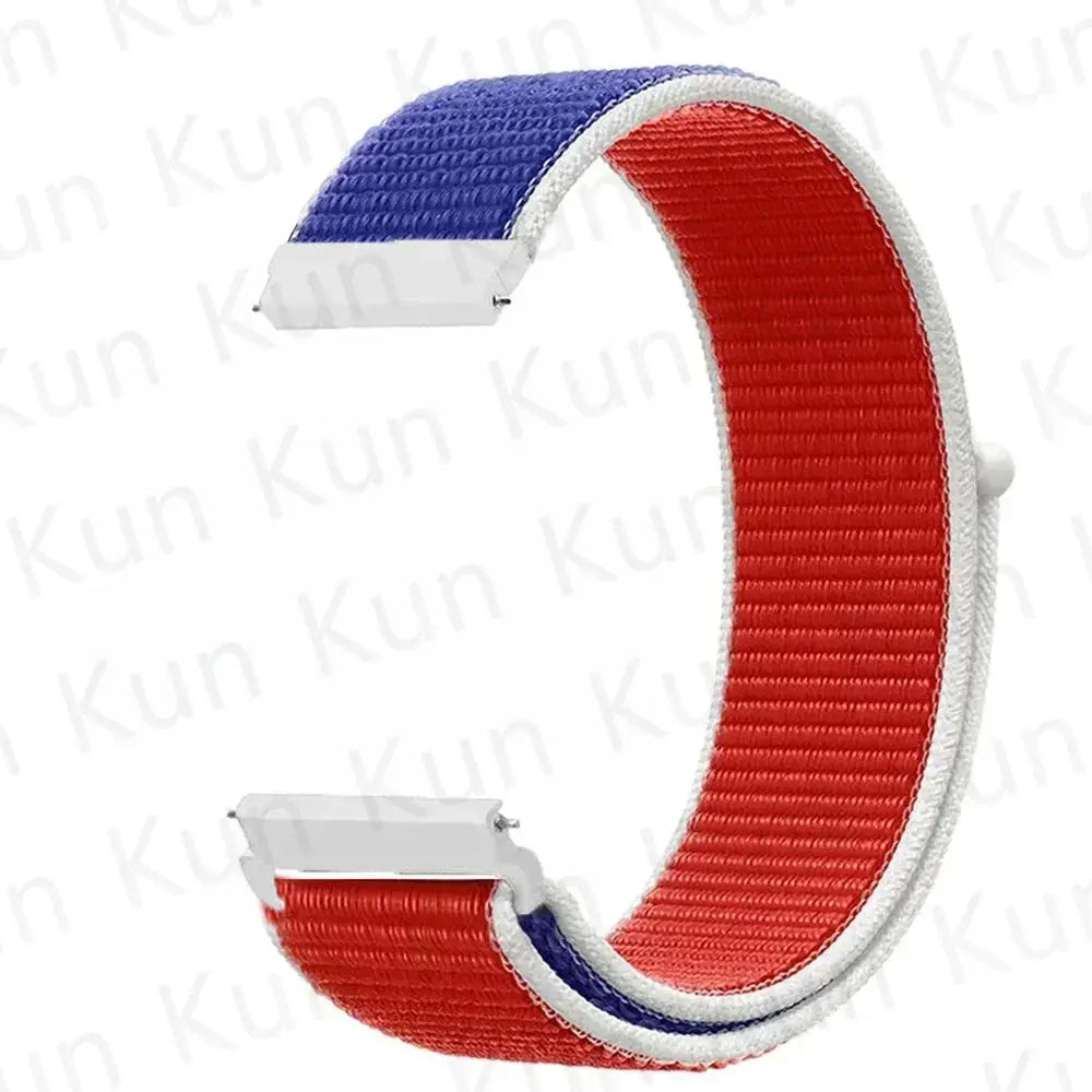 Nylon loop watch strap; red inner, blue outer; 20/22mm replacement for Redmi Watch 5 Active/Lite and Xiaomi S4