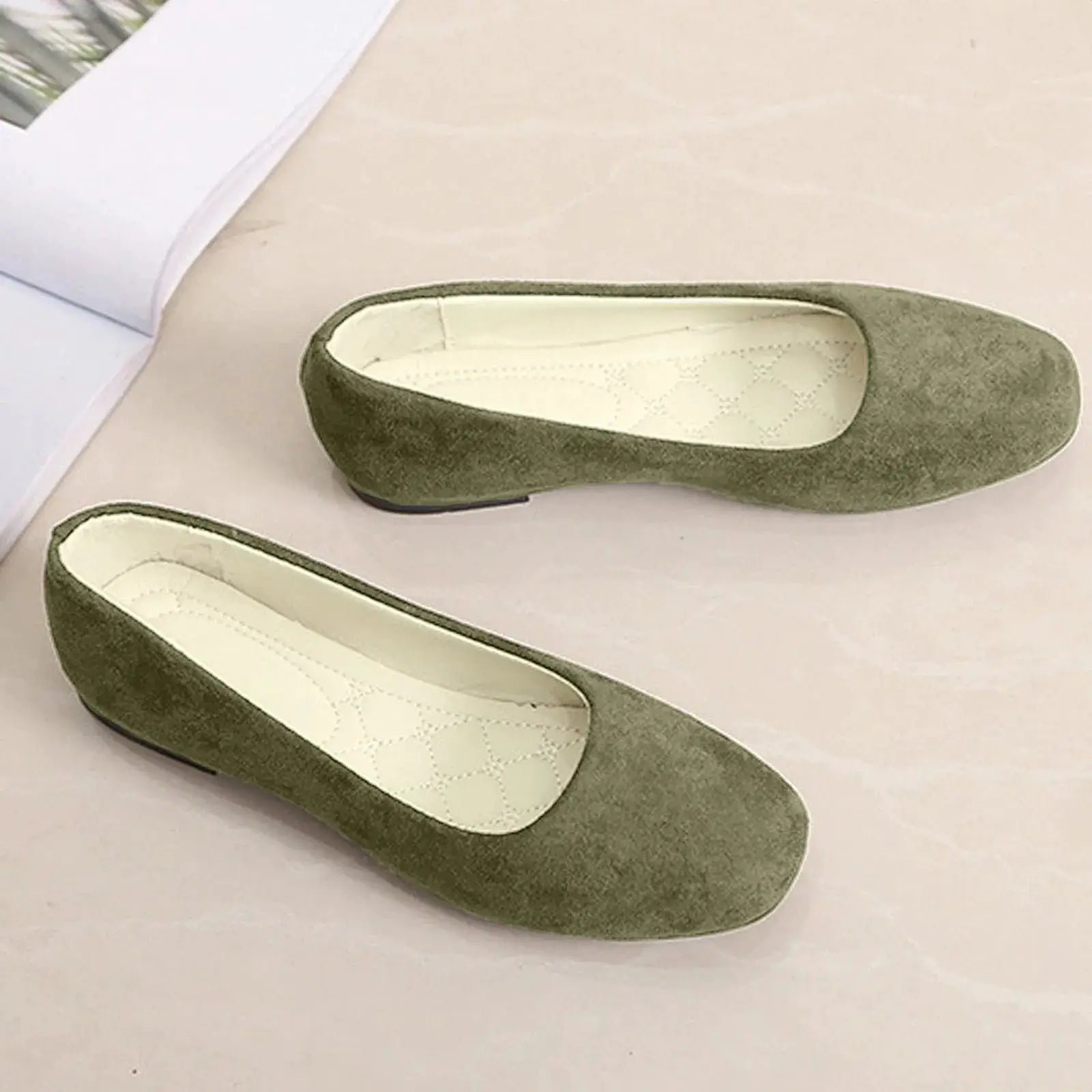 LuxeStep Women Suede Loafers With Flat Heel And Shallow Square Toe For Spring And Summer Comfort