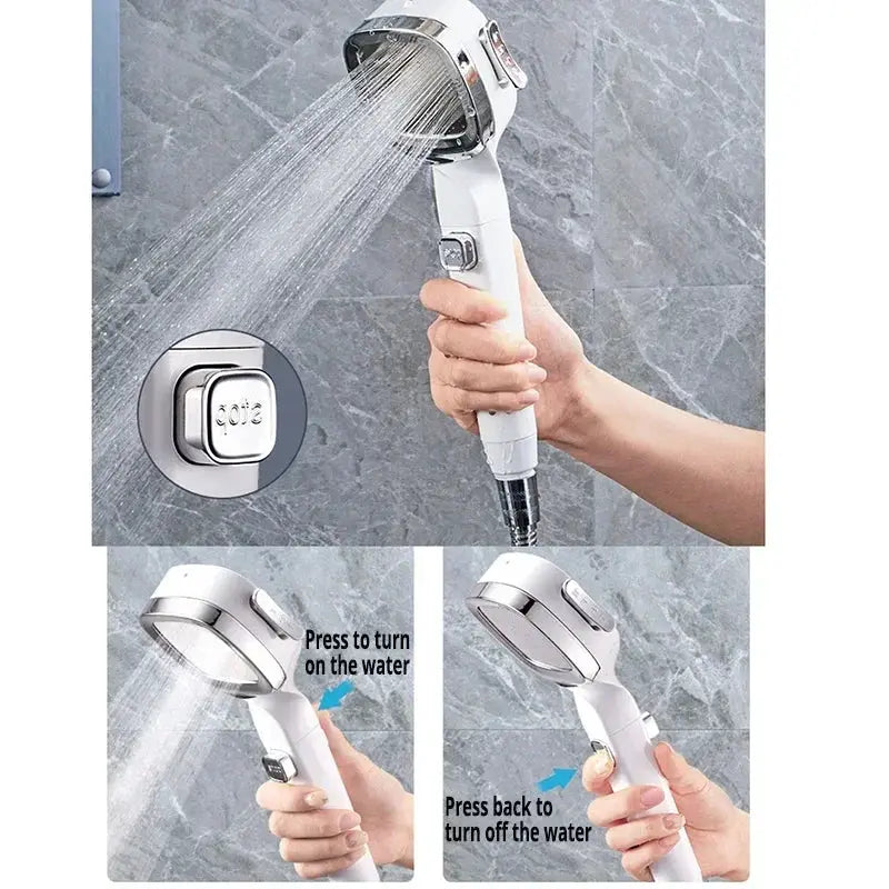 High Pressure Shower Head Water Saving 3 Modes Adjustable One Key Stop