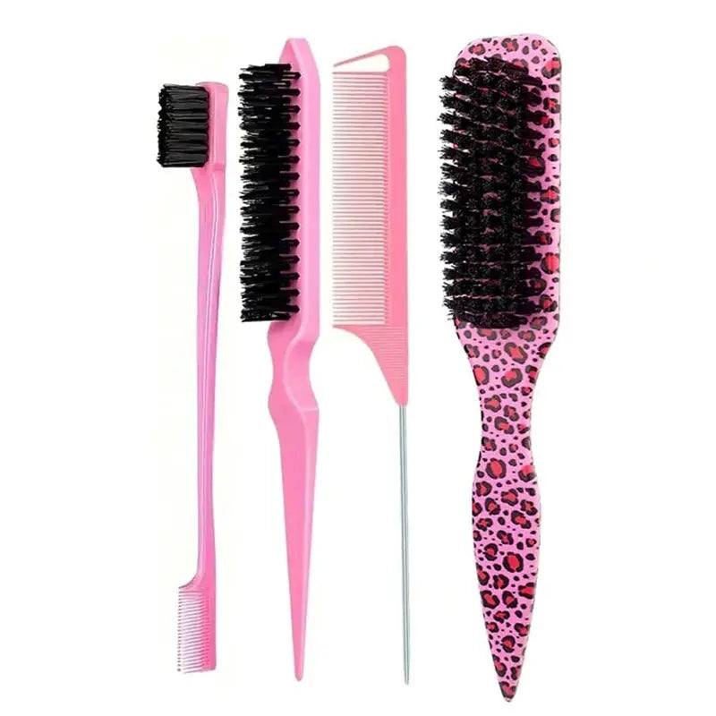 Simples Market 4-piece pink hair brush set for sleek ponytails, backcombing & edge control