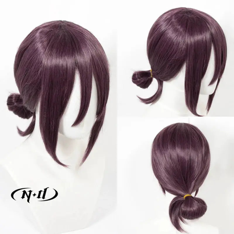 ND Reze cosplay wig in burgundy purple, heat-resistant for anime cosplay