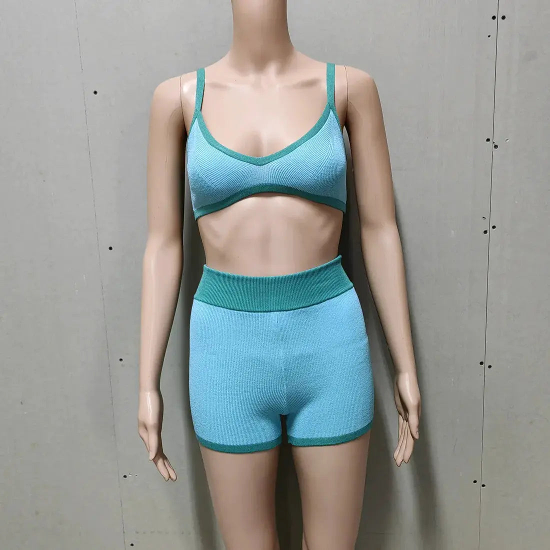 Tossy Summer Contrast Knit Halter Top And Short Trousers Set Y2K Women