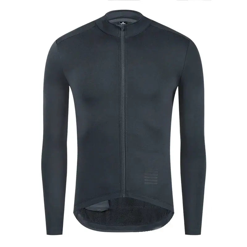 YKYWBIKE men's cycling jersey, black long-sleeve thermal fleece-lined jacket with full front zip