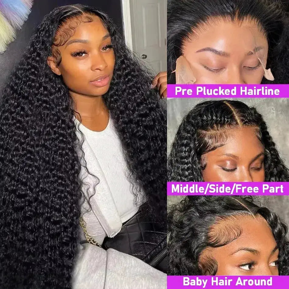 13X4 13X6 Water Wave Curly Human Hair Lace Front Wig Deep Wave HD Lace 30 Inch On Clearance Sale