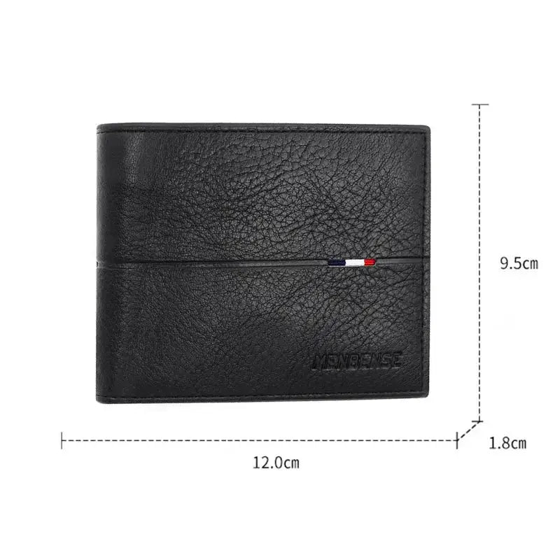 Mens short bifold zipper wallet by Simples Market in black PU leather with coin pocket