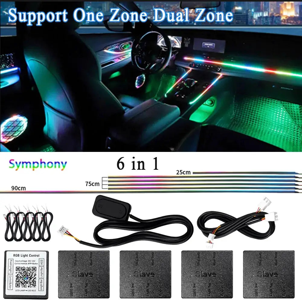14 And 18 Inch LED Car Ambient Light Kit RGB Color Symphony Acrylic Lamp With App Control One Zone Dual Zone