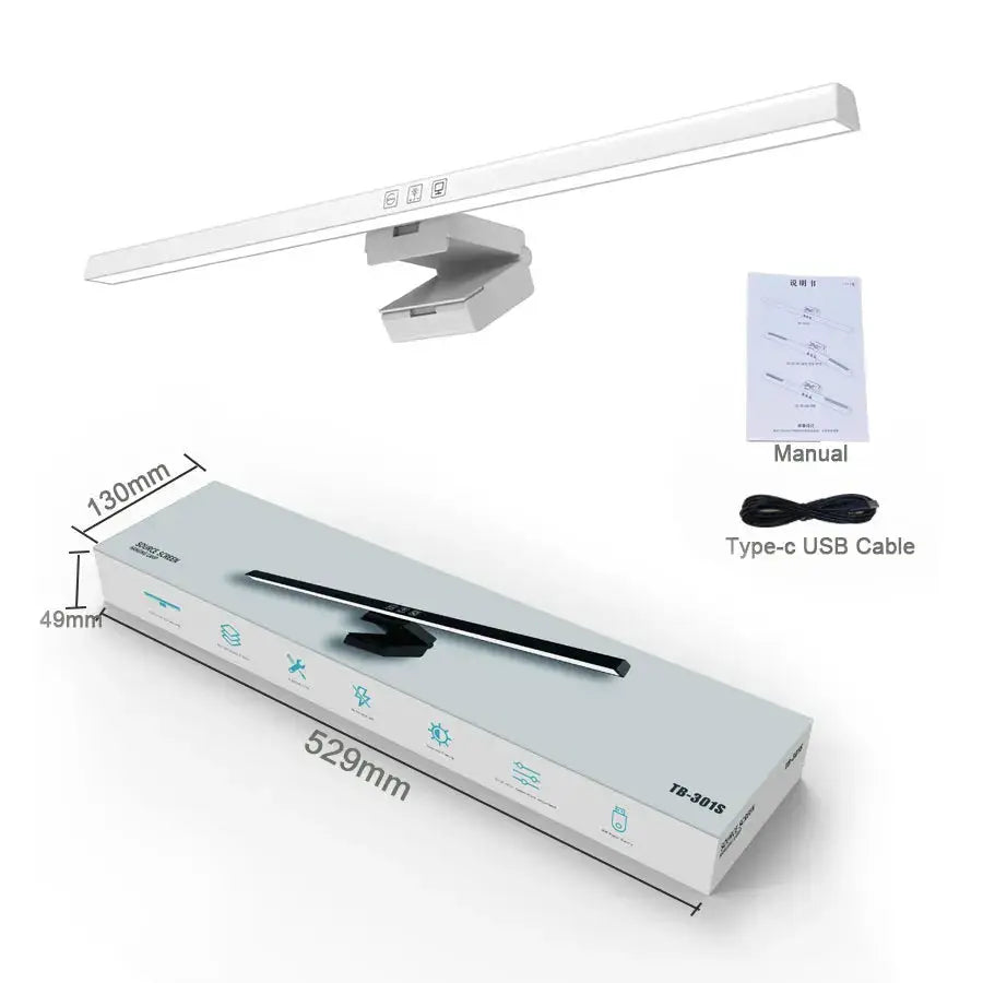 50cm monitor light bar by Simples Market, white USB lamp with clamp mount; includes manual and USB cable