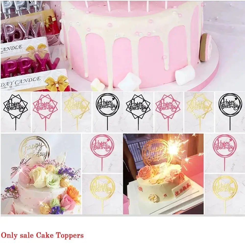 Ten Piece Set Multi Style Acrylic Happy Birthday Cake Toppers For Dessert Decoration