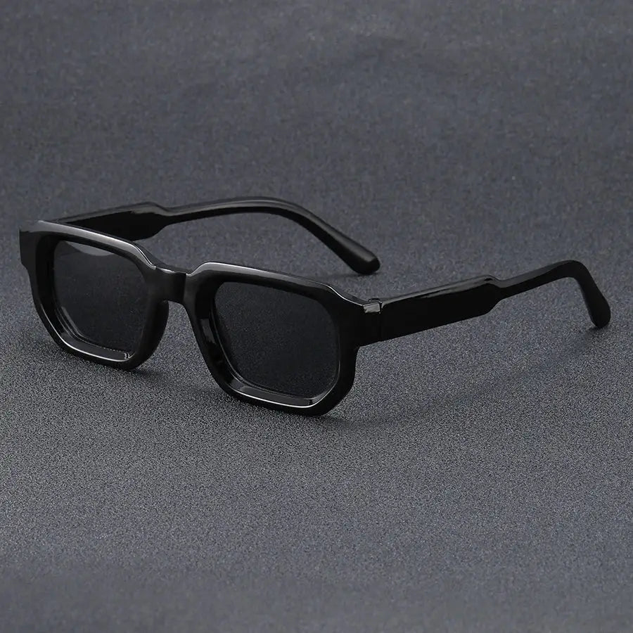 Men's vintage rectangular sunglasses, black plastic frame, UV400 lenses