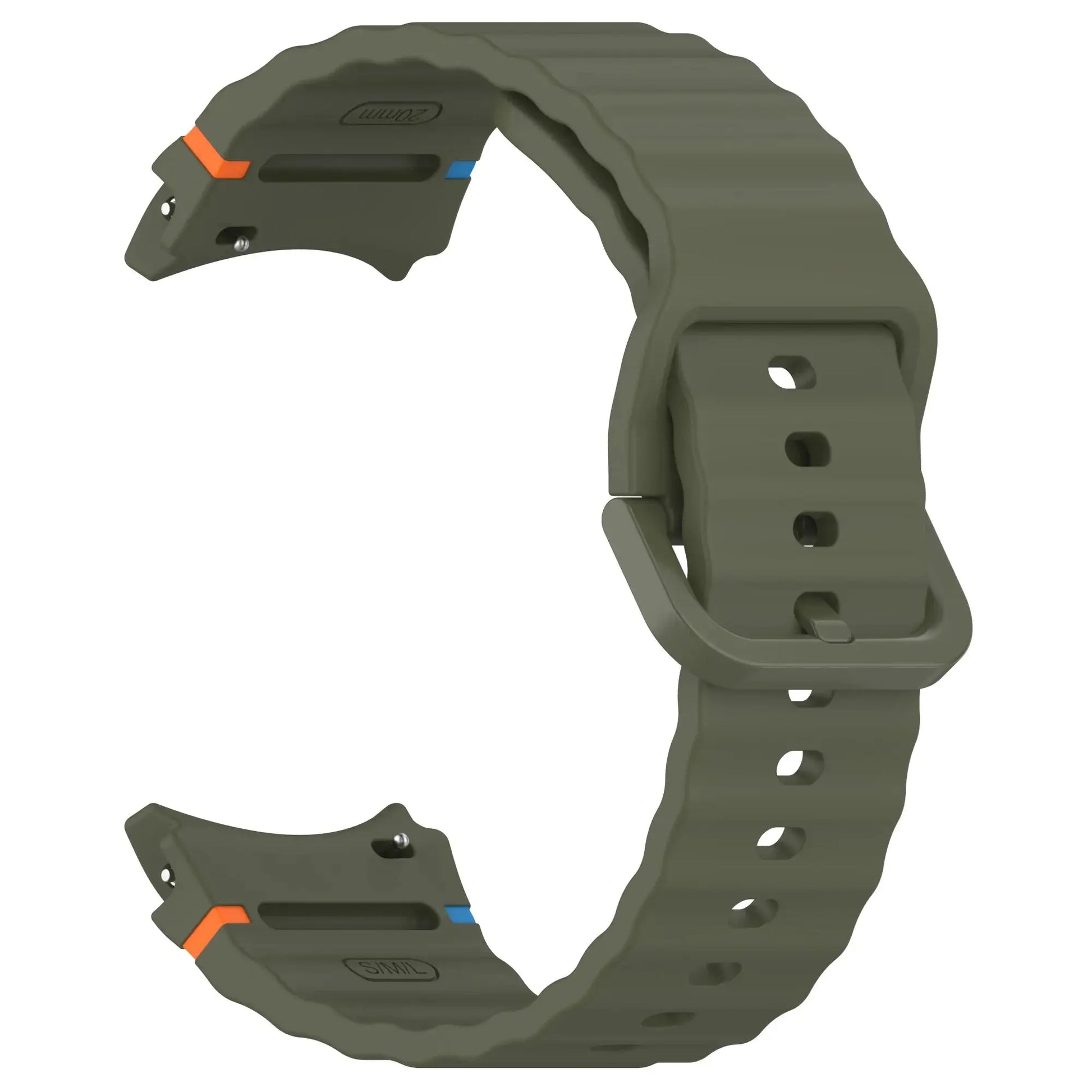 Olive green silicone Galaxy Watch strap set with orange and blue accents for Samsung Galaxy Watch 7/FE/5 Pro/6/4