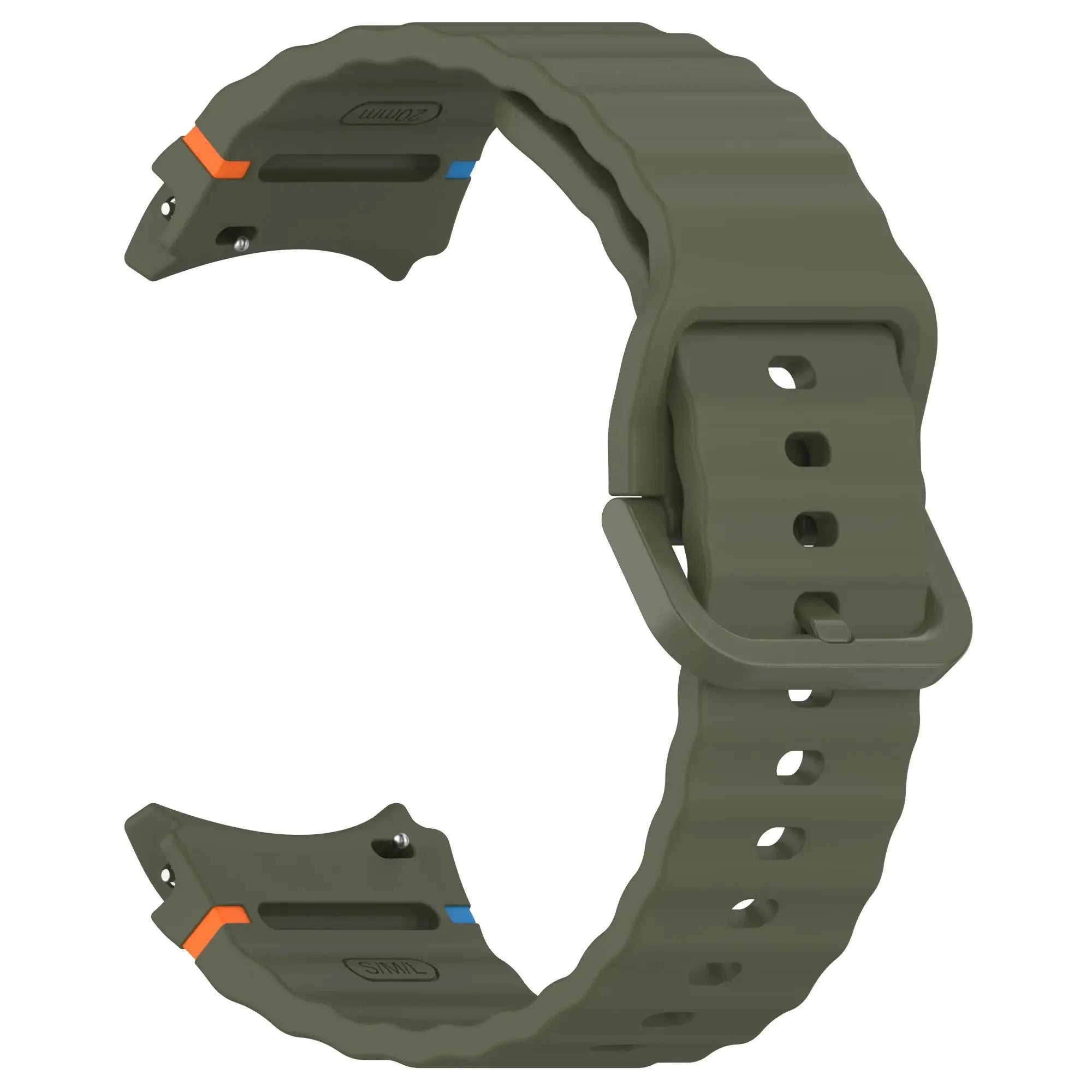 Olive green silicone Galaxy Watch strap set with orange and blue accents for Samsung Galaxy Watch 7/FE/5 Pro/6/4