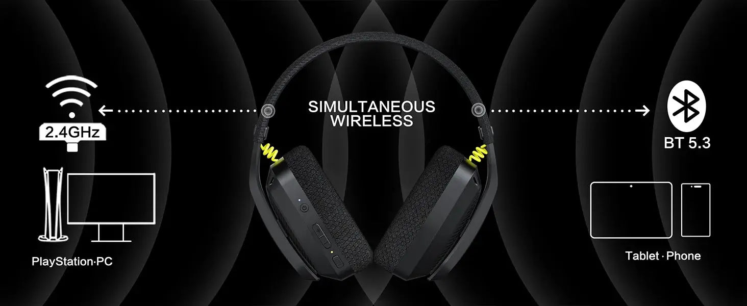 BINNUNE BW06 wireless gaming headset with mic, black over-ear design for PS5 PS4 PC Mac
