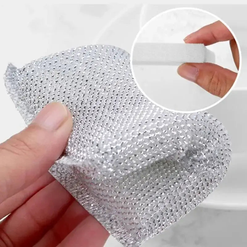 Simples Market 4-pack metal mesh dishwashing scrubbers, scratch-free silver cleaning sponges
