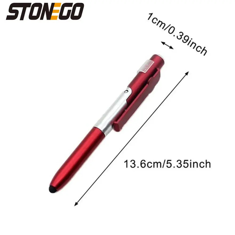 STONEGO multifunction 4-in-1 foldable pen stylus with flashlight, red metal body