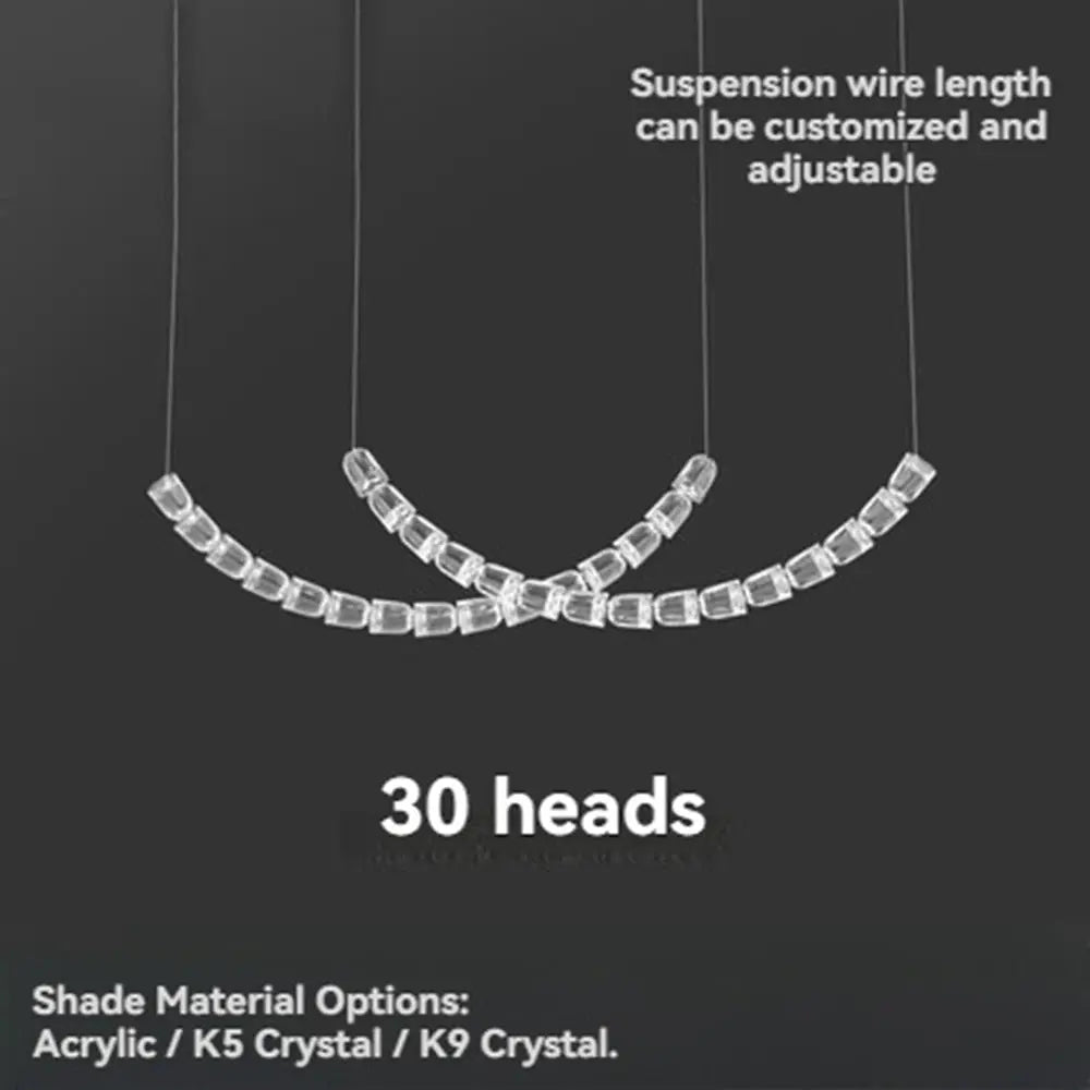 Chandelier ceiling light with multi-strand clear crystal acrylic beads; adjustable suspension length for living room