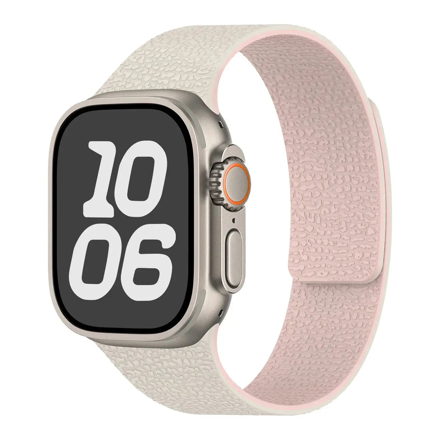 Silicone magnetic Apple Watch strap by Simples Market, pink textured band for 40–49mm models.