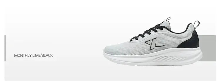 Xtep men's running shoe with breathable grey mesh upper, white midsole, black heel cap and visible Xtep logo