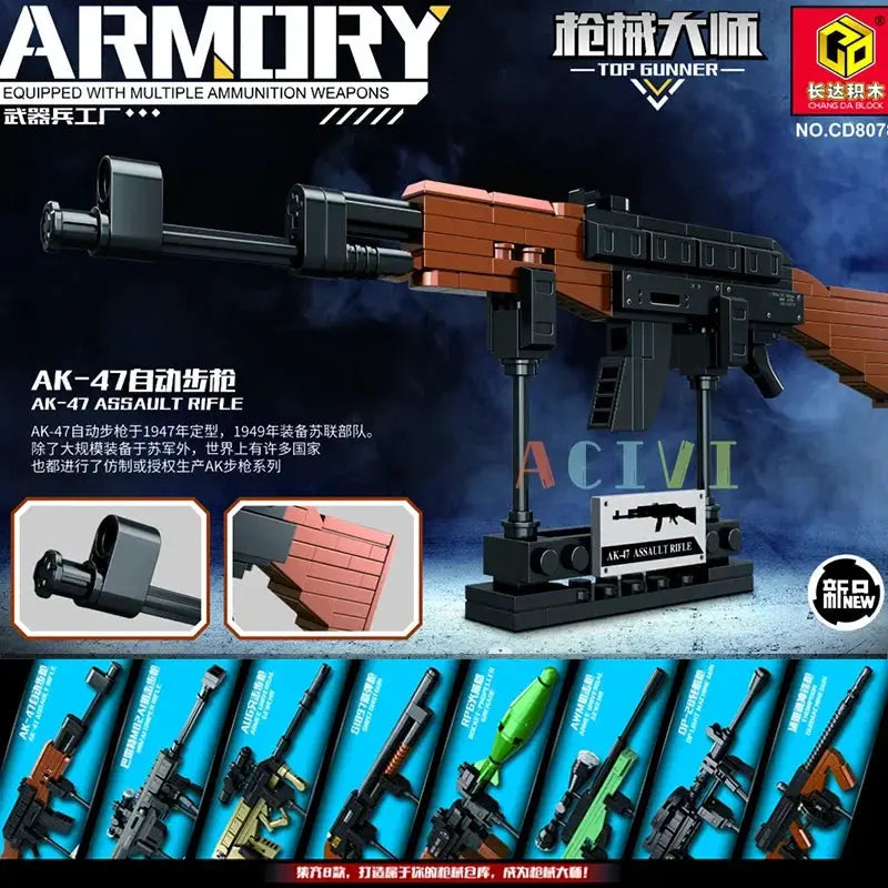 Technical Building Block Set Military Weapon Models Including AK47 Revolver Submachine Gun Sniper Barrett For Kids