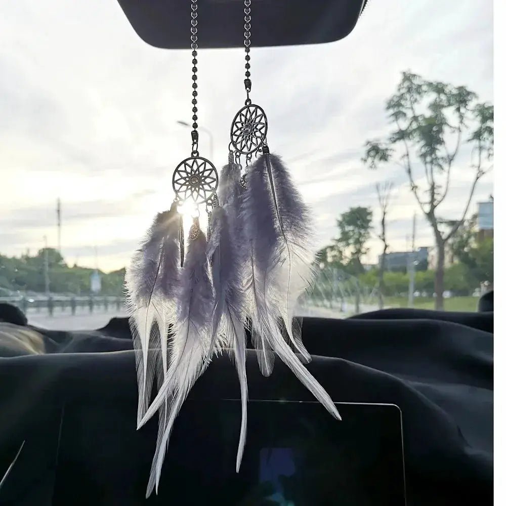 Feather Mirror Car Pendant For Girls Lucky Dream Catcher Ornament Car Interior Decor Hanging Charm - Simples Market