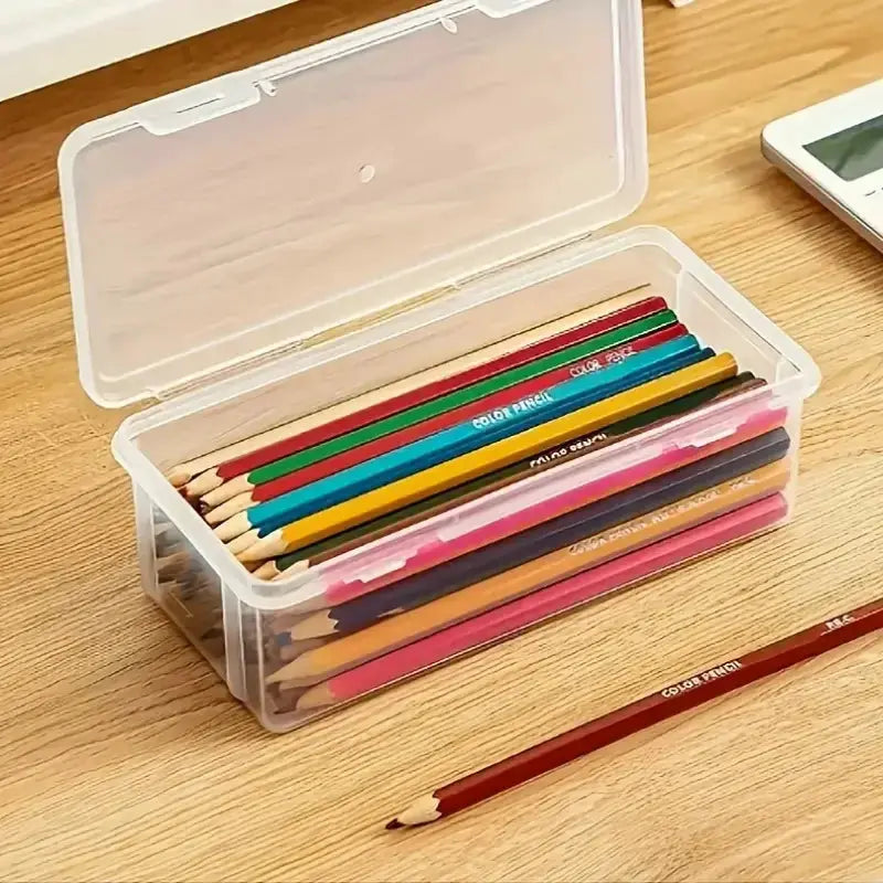 Set Of 4 Large Transparent Polypropylene Storage Boxes With Lids For Office Supplies, Pencils, And Crafts
