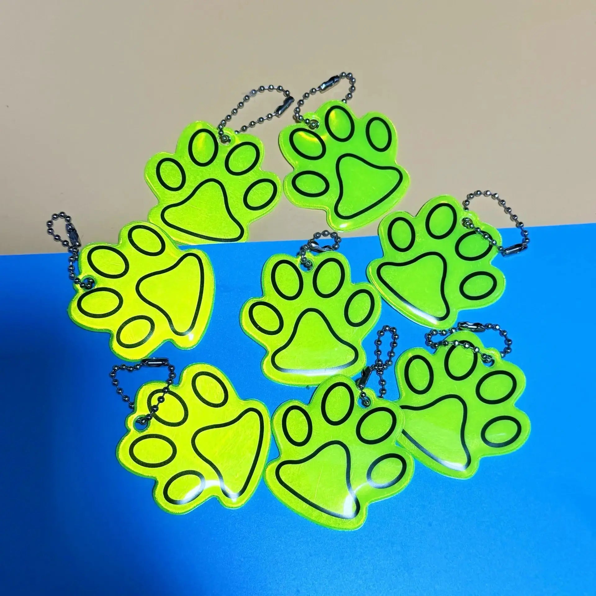 10 Pack Cute Cat Paw Reflective Keychains For Night Safety Double Sided Backpack Accessories Kid And Pet Pendant Gifts