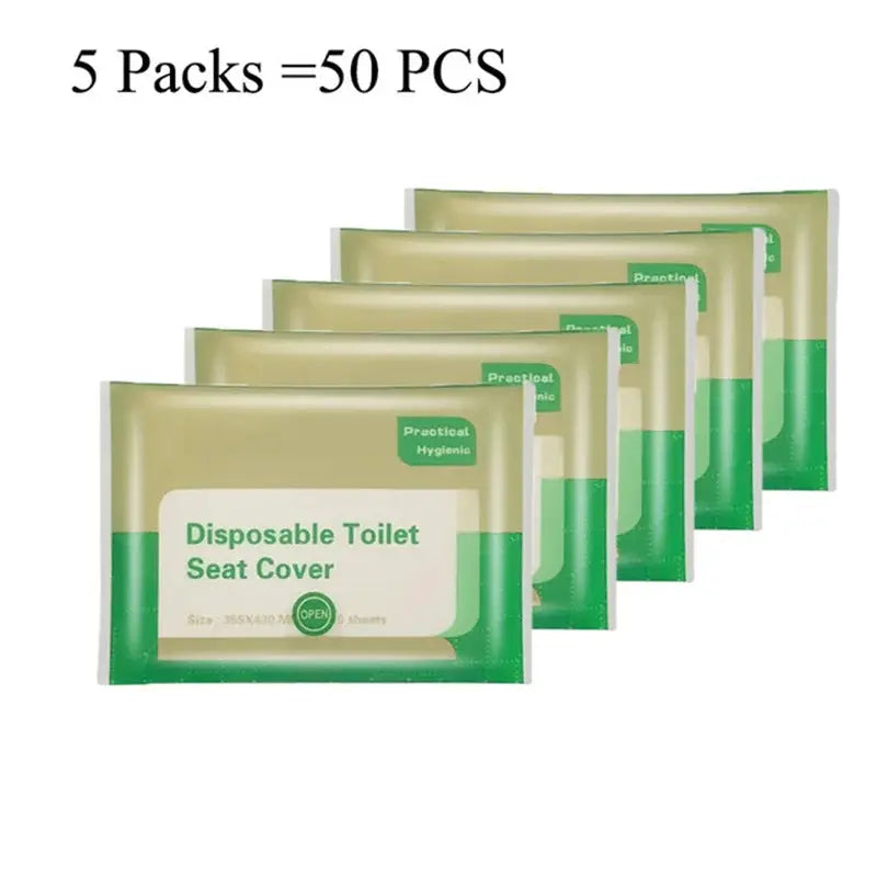 Disposable toilet seat covers, 50 pcs, non-woven fabric, five green-packaged packs