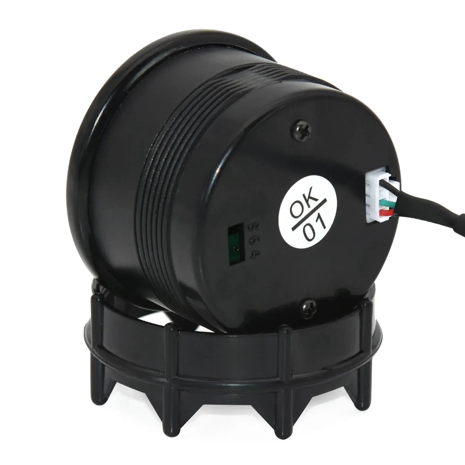 2-inch digital gauge module by Simples Market, black housing with 4-pin wiring connector (back view)