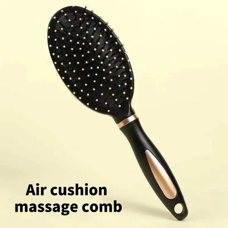 Air cushion anti-static massage comb, black plastic hair brush with cushioned bristles