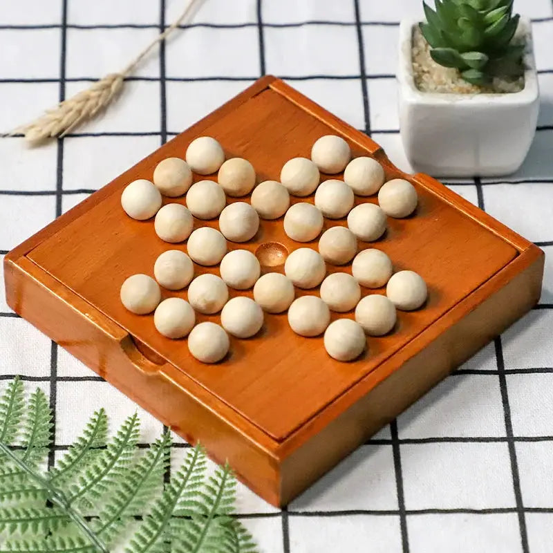 Wooden Peg Solitaire Board Game European Style Solo Puzzle Educational Toy for Cognitive Skill Development