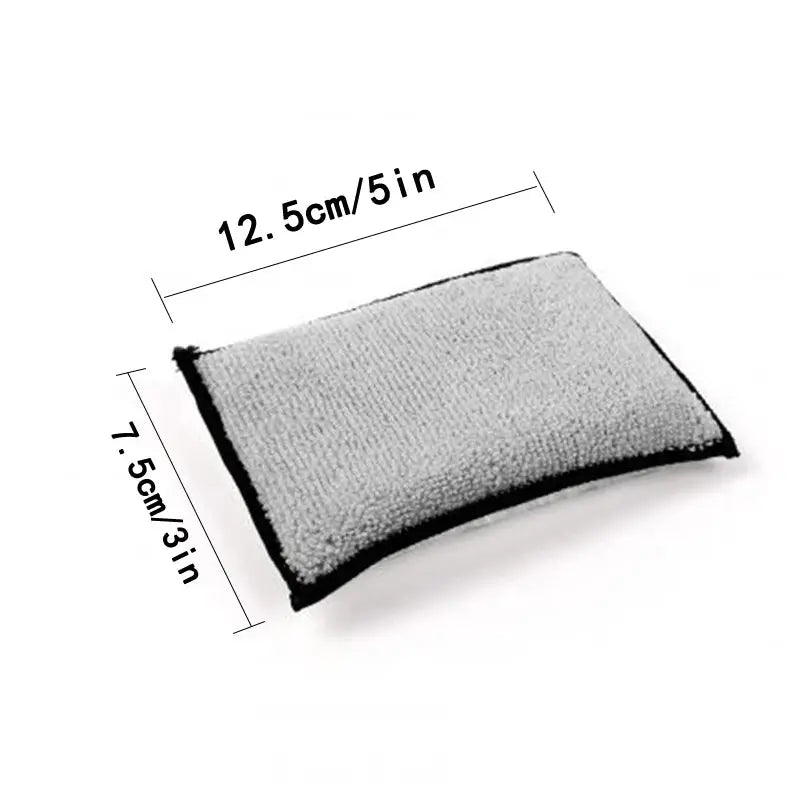 Double-side microfiber scrubbing sponge for car leather cleaning, gray with black edge, 12.5 cm x 7.5 cm